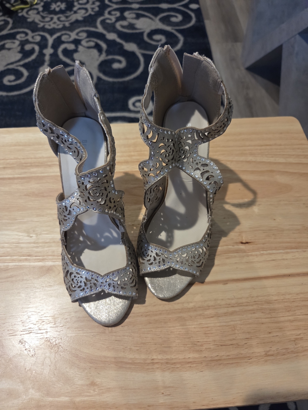Benjamin Walk Silver Laser-Cut Open-Toe Heeled Sandals